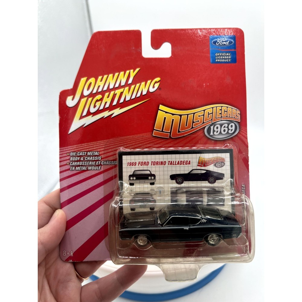 Rare '69 Ford Torino Talladega Black Real Wheels Johnny Lightning Muscle Car New